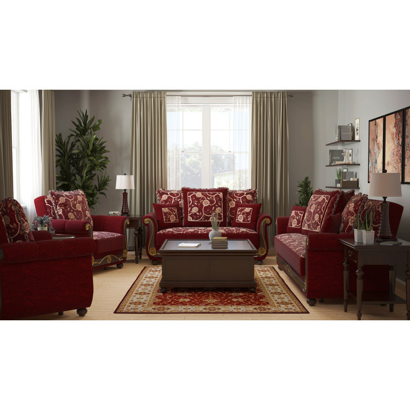 Causeuse convertible rembourrée avec rangement pour le salon de la chambre à coucher, Rouge