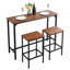 Ensemble de table de bar 3 pièces, table rectangulaire de 120 cm avec 2 tabourets sans dossier, panneaux de particules, brun rustique et noir, gain de place