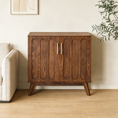 Mid Century Modern Fluted Sideboard Buffet Cabinet, Walnut Storage With Adjustable Shelves & Solid Wood Legs For Living Room Kitchen