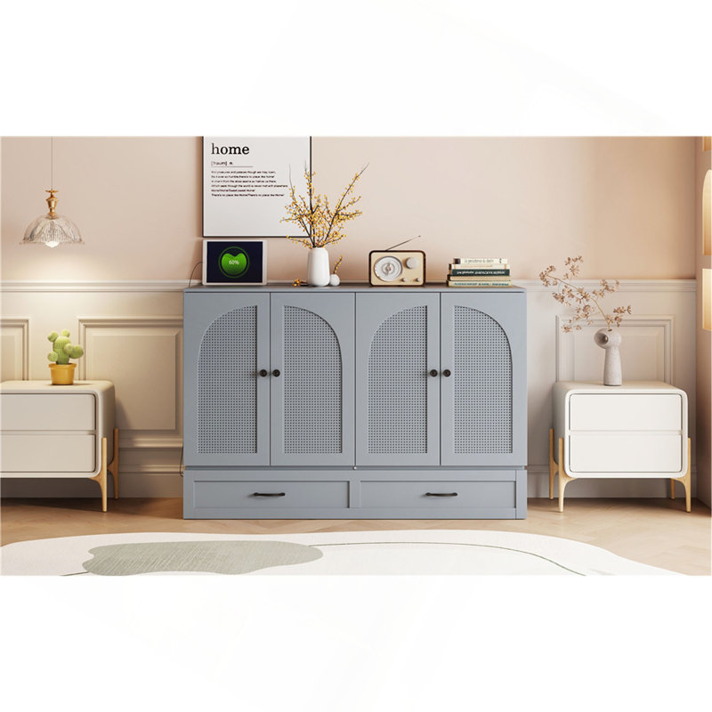 Full Size Murphy Bed With Large Drawers, Gray, Full