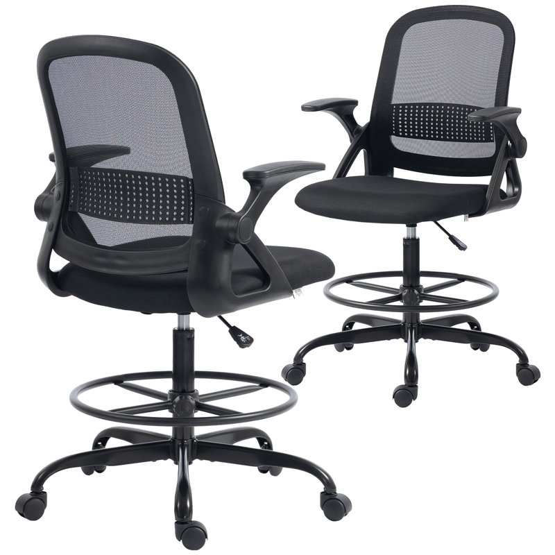 Inbox Zero Mesh Drafting Chair, Black, Black