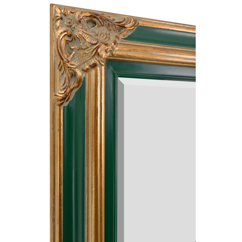 David-Paul Solid Wood Rectangle Wall Mirror, Gold/Green