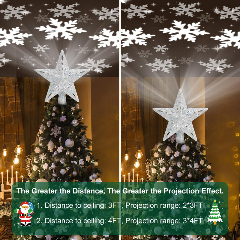 Christmas Tree Topper Lighted with 6 Projection Modes,Christmas Star Tree Topper Built-in LED Rotating Lights