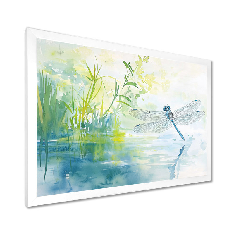 «Dragonfly By The River I», reproduction sur toile, 16" H x 32" W, Single Picture Framed Print without Mat, White