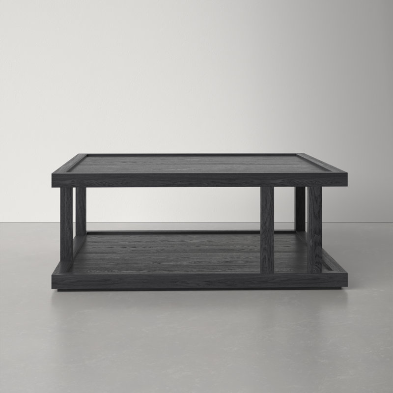 Black Solid Wood Square Coffee Table with Shelf