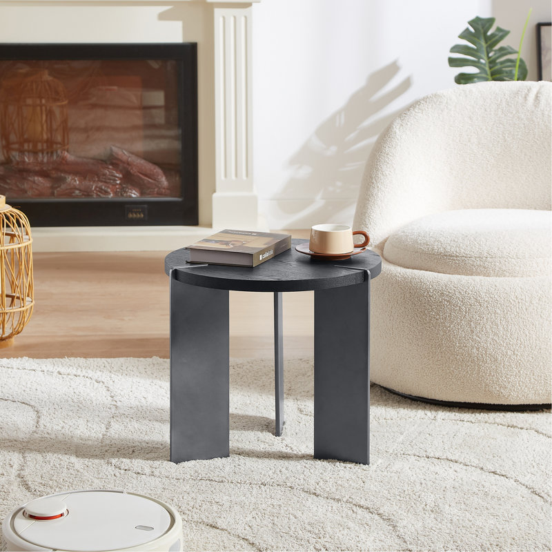 Table basse ronde en bois de chêne noir et pieds en métal noir, Noir