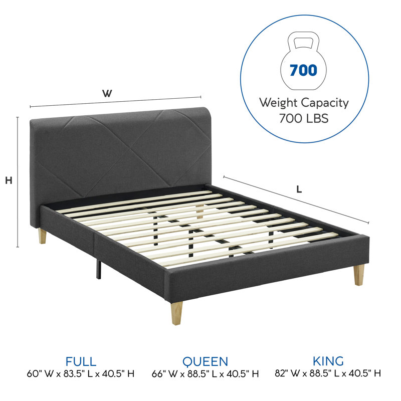 Lakeside Upholstered Low Profile Platform Bed, King, Gray