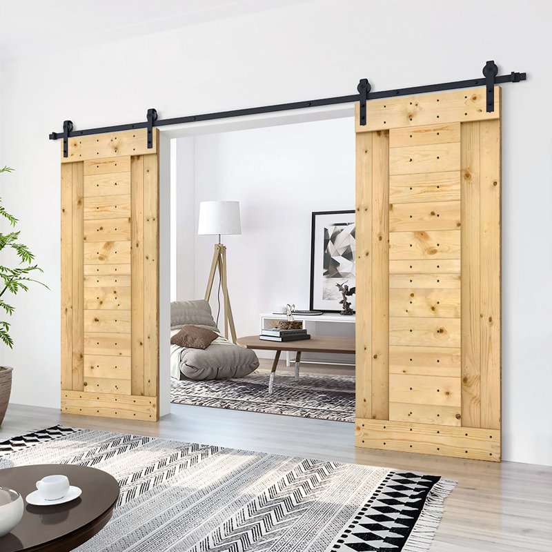 Porte de grange préfabriquée en bois à panneaux avec trousse de quincaillerie d'installation, Sans finition, 72 po x 84 po