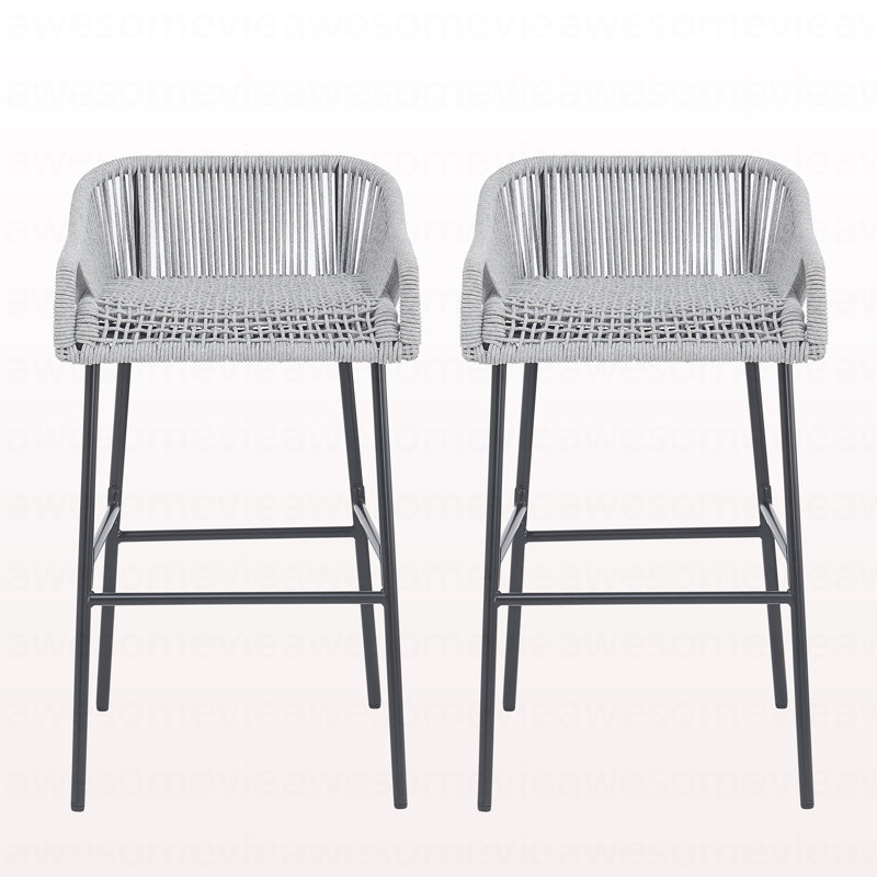 Tabouret de bar d'extérieur en corde gris clair, ensemble de 2