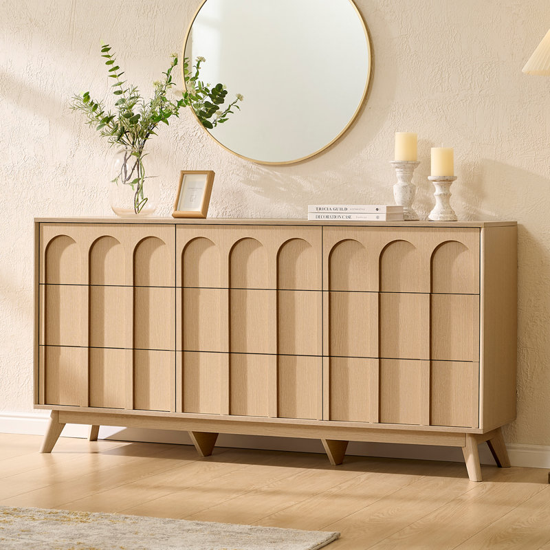 9-Drawer Mid-Century Arched Dresser, Natural