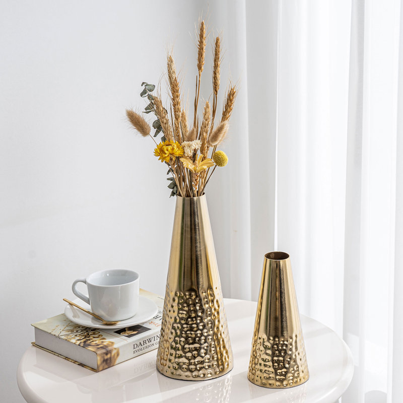 2 Pieces Dagenham Metal Table Vase Set, Gold/Brass