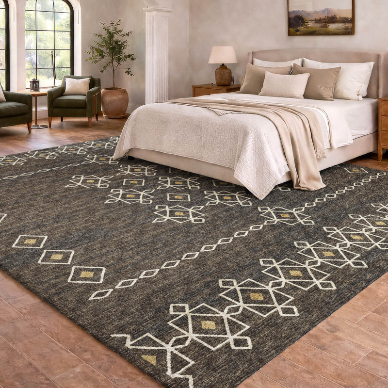 Premium Machine Washable Dream Shag ADS109 Tribal Rug, 10' x 14', Brown