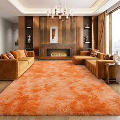 Tapis à poil long d'intérieur 9 x 12 pour le salon, tapis moelleux orange pour la chambre à coucher, tapis antidérapant de grande qualité, grand tapis rectangulaire, idéal pour les endroits très passants à l'intérieur