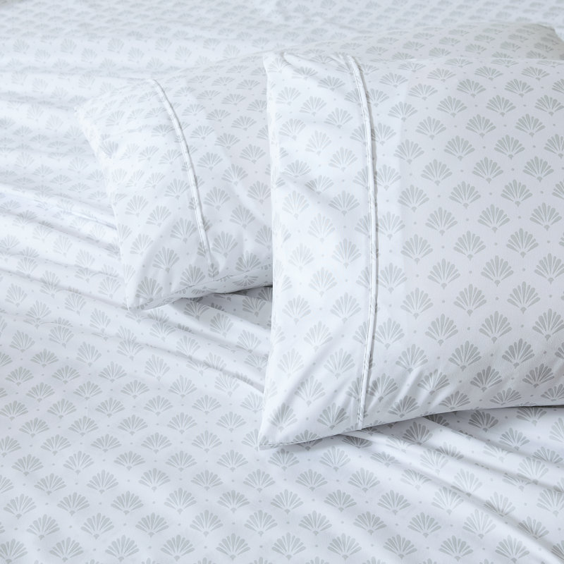 Scallop Fan Gray Sheet Set, Full Sheet Set with 5 Additional Pieces
