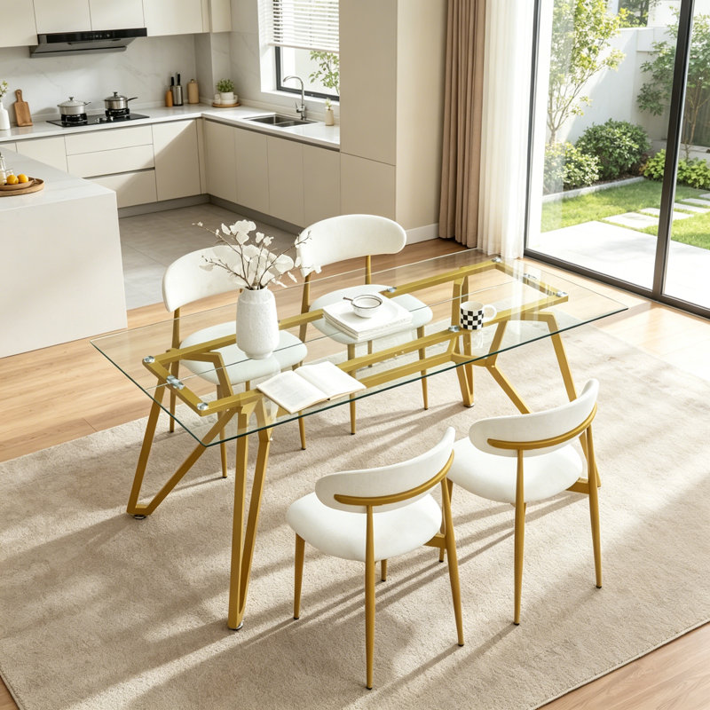 Rectangular Glass Dining Table, 30.9"H x 70.9"L x 35.4"W