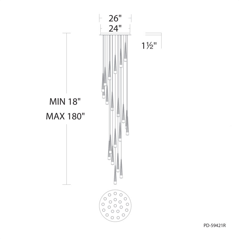 Quill Round Multi-Light 4-CCT Pendant, Aged Brass