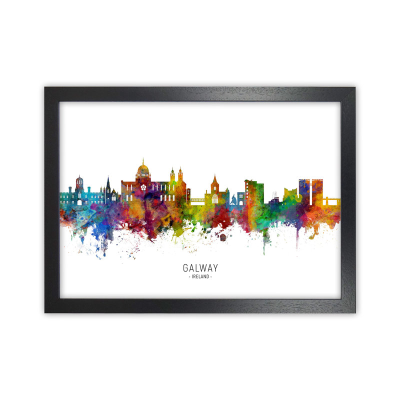 Galway Ireland Skyline by Michael Tompsett - Print, Black Framed, 25cm H x 34cm W x 3cm D