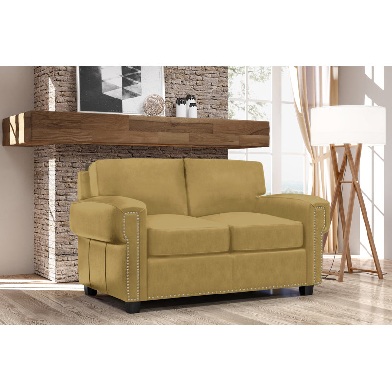 Fardin Upholstered 63'' Loveseat, Cream Genuine Leather