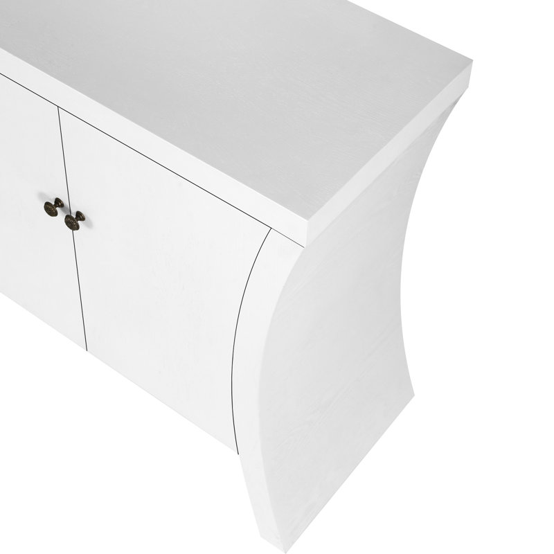 4-Door With Wooden Arc-Shaped Legs & Bronze Accents - Offer Spacious Storage In Living Area, White Cabinet Advanced Arc Clasps Optimize Contemporary Spaces,