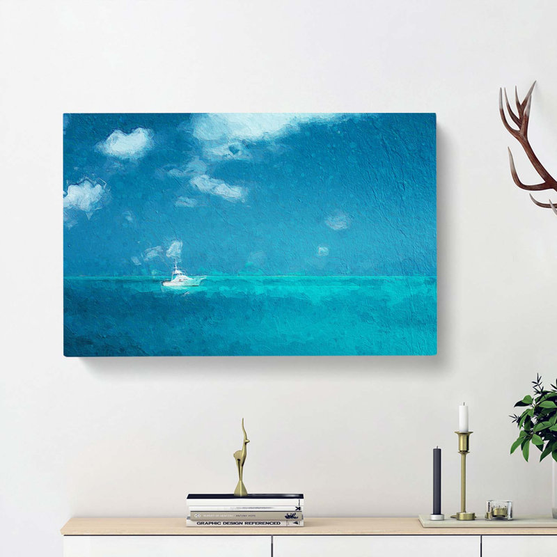 White Sailboat In The Open Ocean - Wrapped Canvas Painting, 40cm H x 60cm W x 3cm D