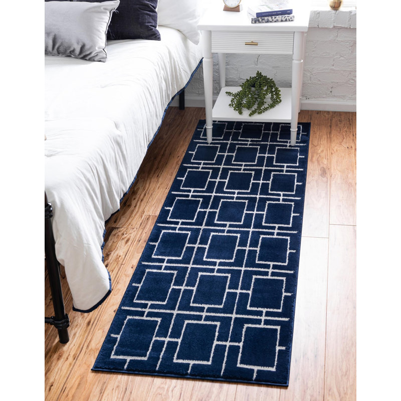 Tapis bleu marine / argent Glam, Tapis de couloir 2 pi x 6 pi 1 po