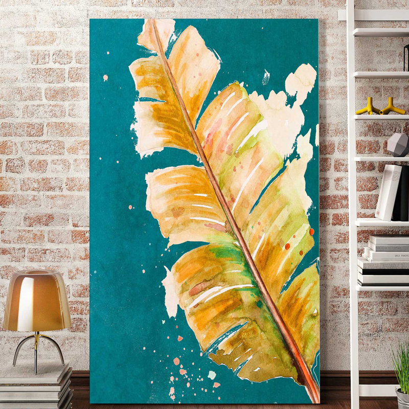 «Palma Fresca on Teal», reproduction de peinture à l'aquarelle, H 40 po x l 24 po x P 1,5 po, Toile tendue