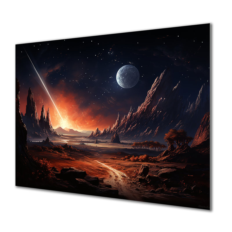 Futur Cosmic Sunrise On Moon III - art mural en métal Planète de l'espace, H 12 po x l 20 po x P 1 po