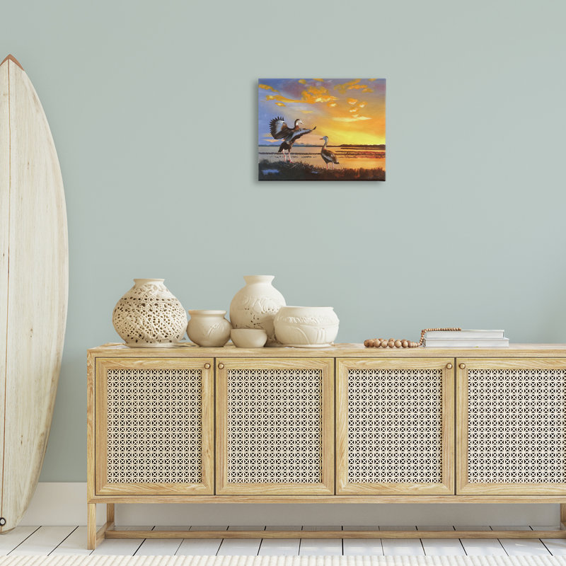"Beach Birds at Sunset", art mural par D. Rust, H 30 po x l 40 po