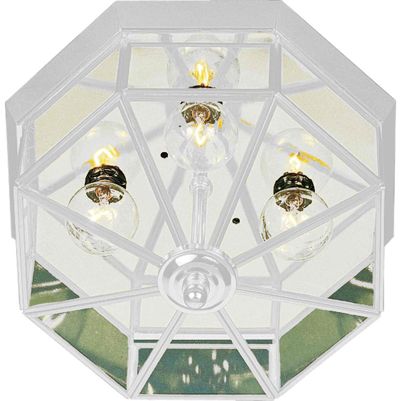 3-Light Indoor White Candelabra Geometric Flush Mount with Clear Glass Panes