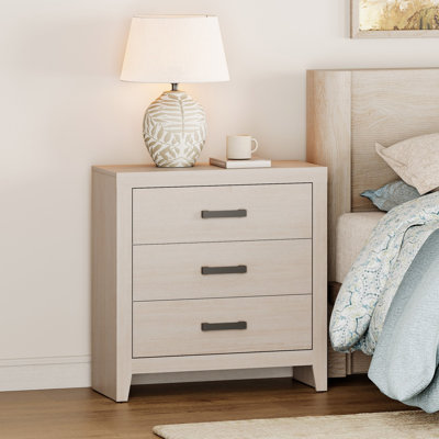 Ensemble de chambre à coucher 4 pièces avec cadre de lit, commode à 6 tiroirs et 2 tables de chevet, ensemble de chambre à coucher en bois rustique avec rangement, style campagne moderne, beige