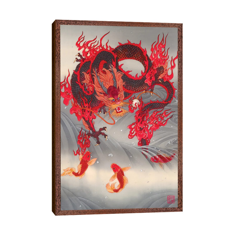 Dragon Gate - Painting on Canvas, 101.6 cm H x 66.04 cm W, Classic Brown Wood Framed