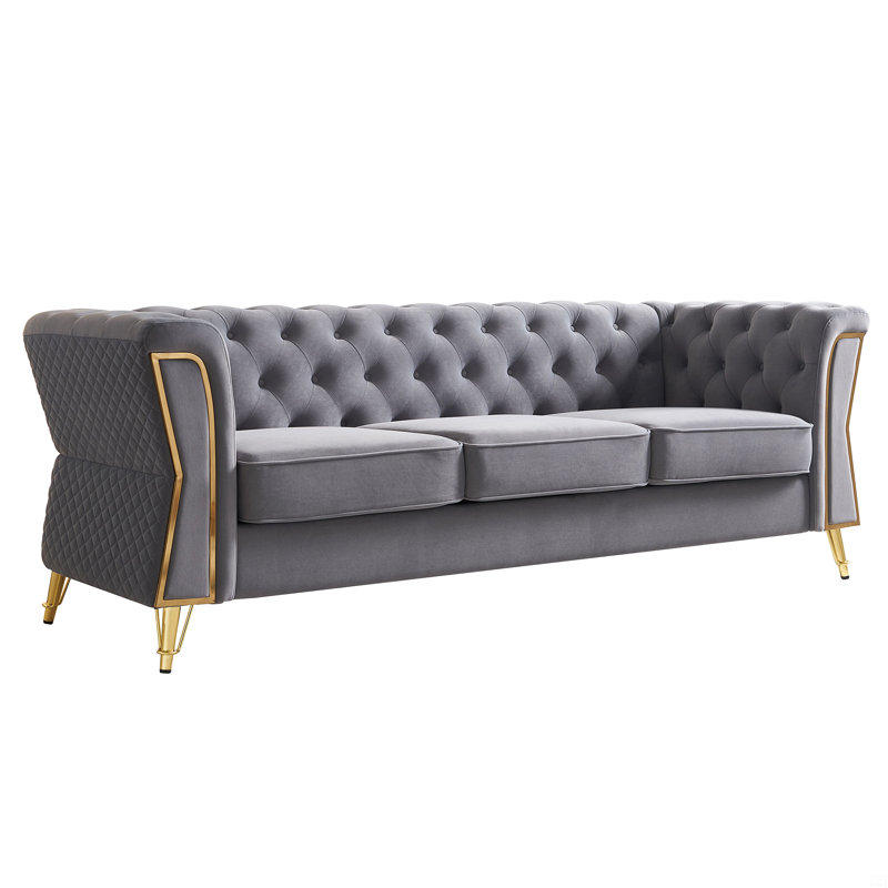 Canapé moderne en velours capitonné 87,4 po, Gris