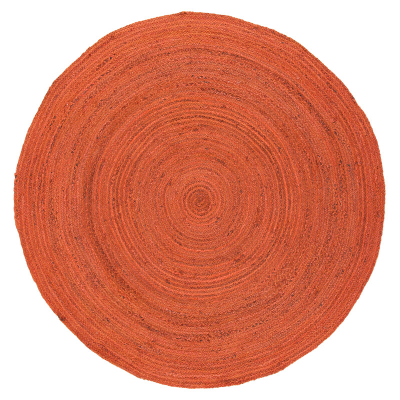 Handmade Round Red Jute Non-slip Area Rug, 3' Diameter
