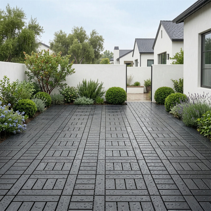 44 tuiles de plancher de 44 po gris foncé imbriquées de 12 po x 12 po, à encliquetage sans outil, imperméable et résistant aux rayons UV toutes saisons, envers quadrillé amélioré, texture grain de bois