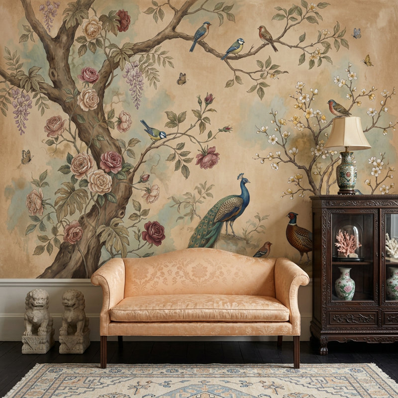 Décoration murale d'oiseau amovible vintage, 100 po x 96 po, Non tissé