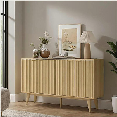 Convenient Cabinet, Fluted Sideboard Buffet Cabinet with Doors, Adjustable Shelves, Wood Legs