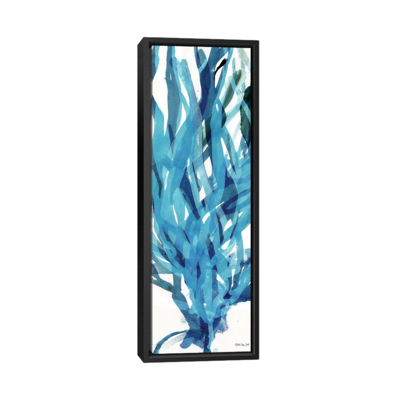 Soft Seagrass In Blue II by Stellar Design Studio - Panoramic Painting on Canvas, Black Floater Frame
