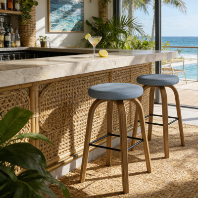 Ensemble de 2 tabourets de bar pivotants de style moderne 26 po avec siège rembourré en tissu et pieds robustes en bois pour les bars, les restaurants