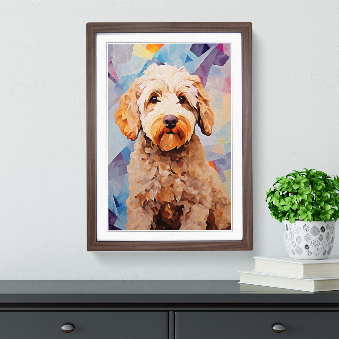 Labradoodle Cubism - Single Picture Frame Print on Wood