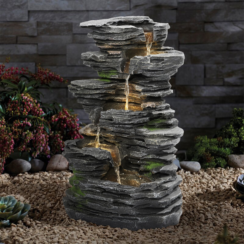 Outdoor Rock Fountain with Lights