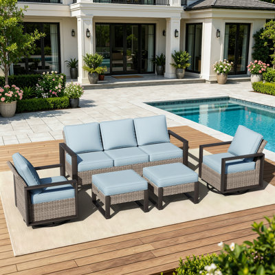 Weather-Resistant 6-Piece Wicker Outdoor Seating Set, Patio Furniture Sofa With Ottomans