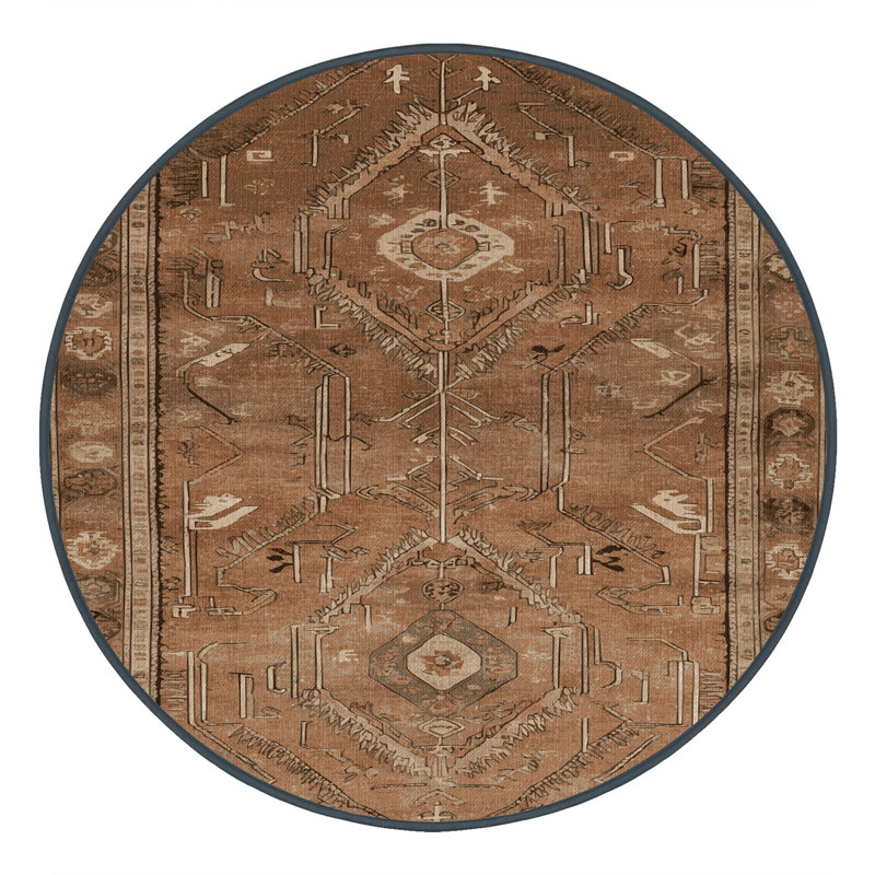 Tapis brun turc lavable à la machine, Rond 3 pi