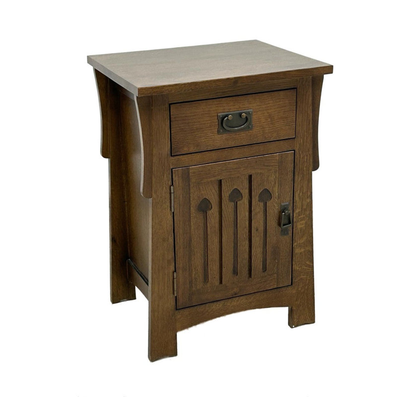 Table de chevet en bois massif à 1 tiroir Arts and Crafts