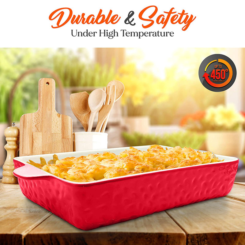 Red 3-Piece Rectangular Ceramic Bakeware Set with Non-Stick Coating