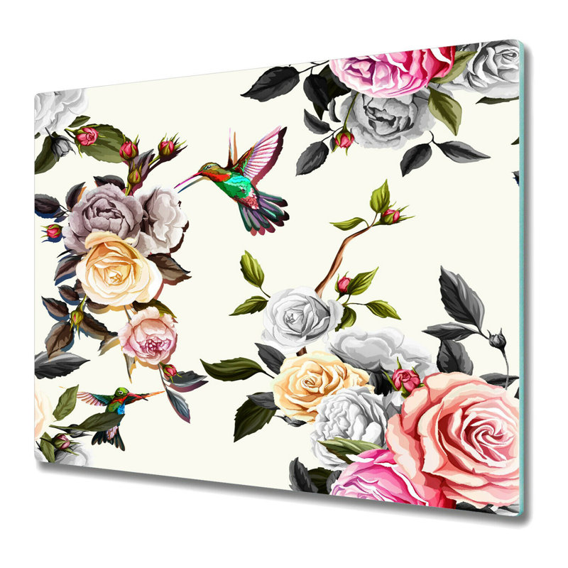 Risinger Tempered Glass Birds Roses Chopping Board, 52cm x 60cm