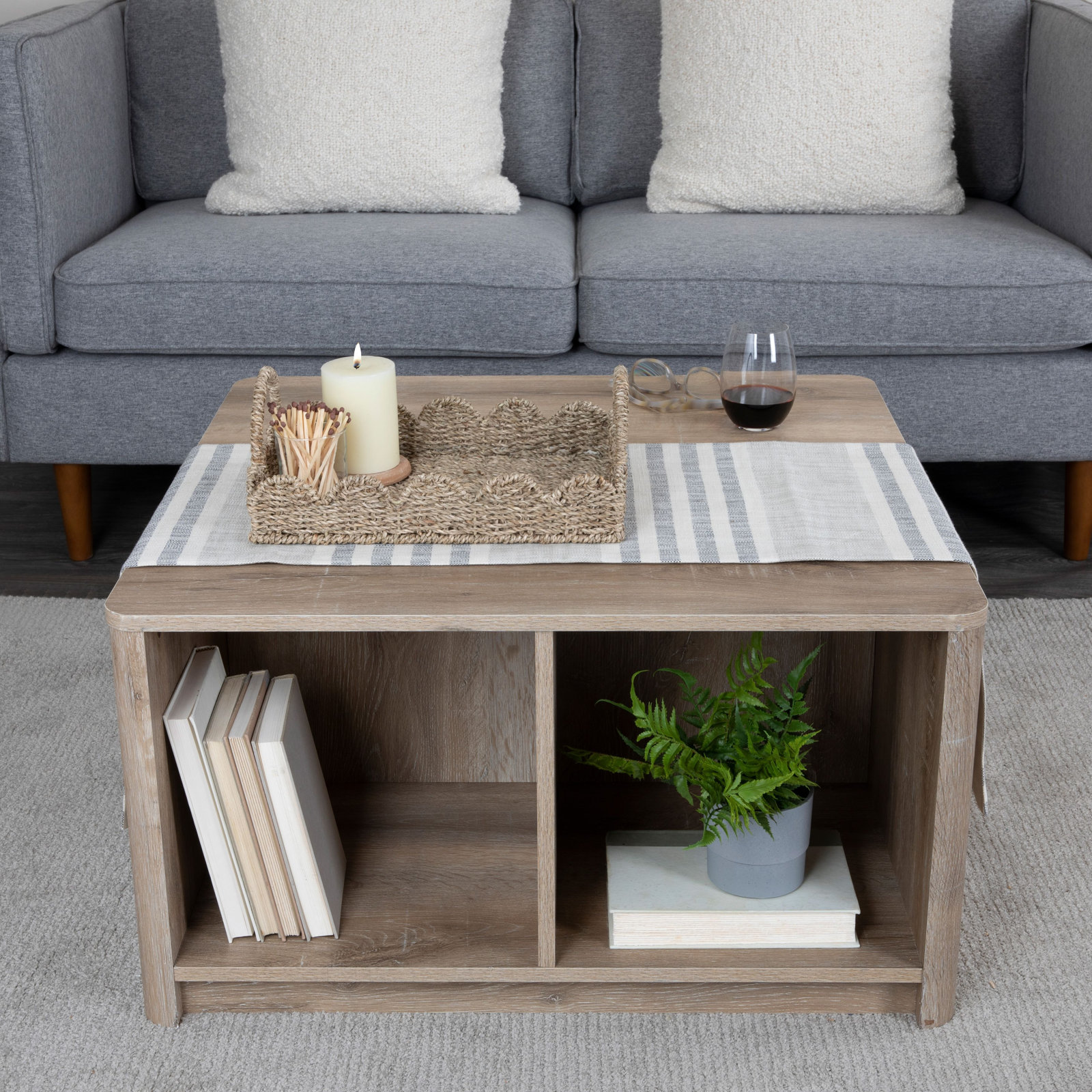Fraga Handwoven Coffee Table Tray with Scalloped Edge, Natural