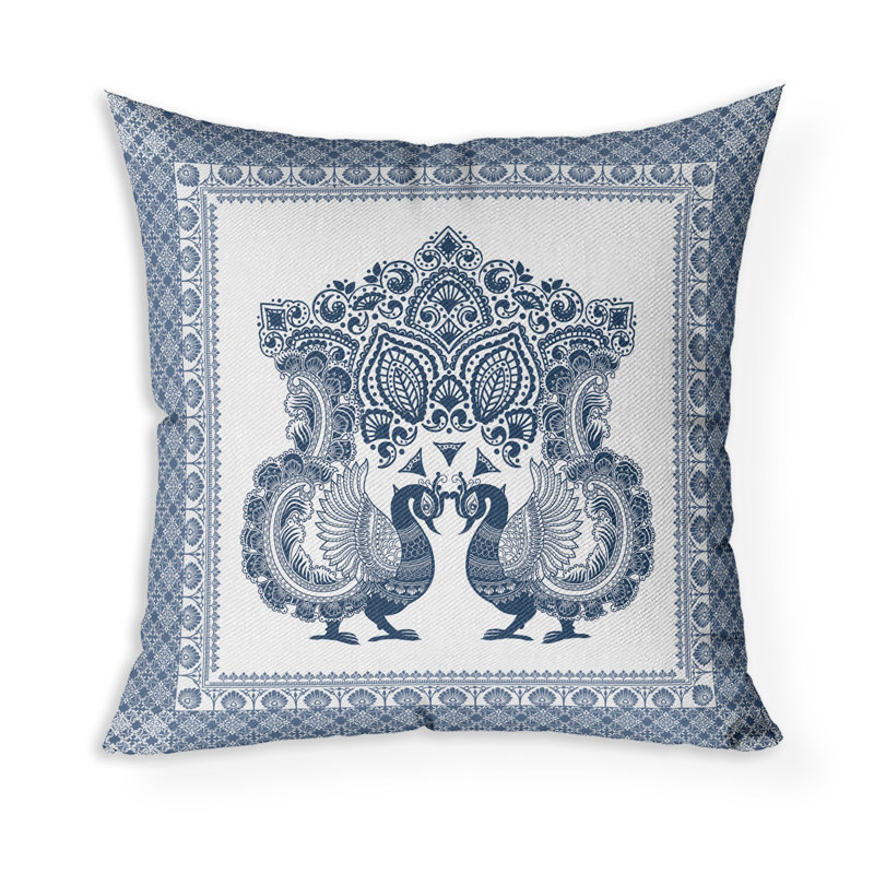 Coussin Peacock Prowess, Bleu / blanc, H 26 po x l 26 po