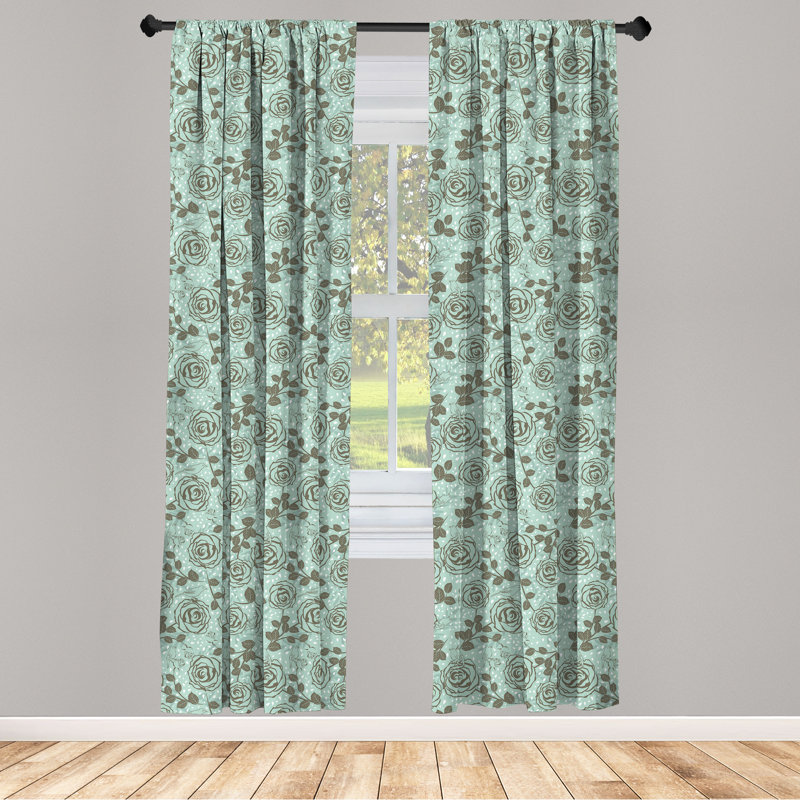 Rideaux 4 panneaux Red Barrel Studio® Floral, Inspirations romantiques, écume de mer vert sauge, L 56 po x L 84 po