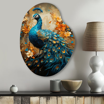 Westbury - Asymmetrical Peacock Metal Art, Unique Shape Metal Wall Sculpture Print