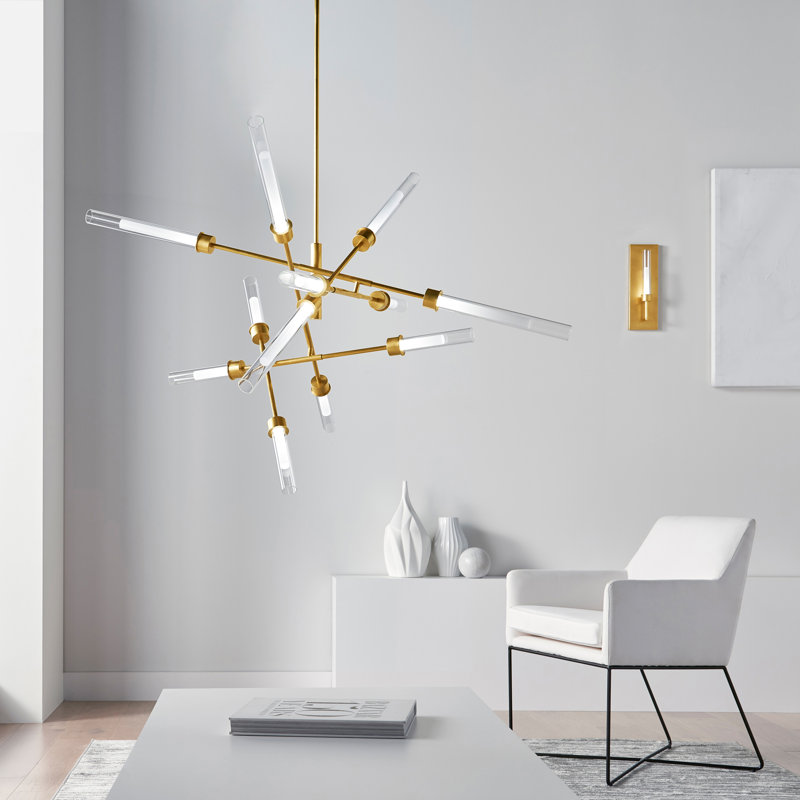 Linger 12 - Light LED Chandelier, Natural Brass
